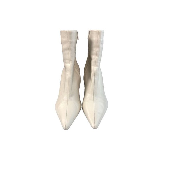 Zara Cream Ankle Boots 38 7.5 Zip Ivory Heel 3.5" Chic Minimal Luxe Street FLAW - Picture 4 of 16